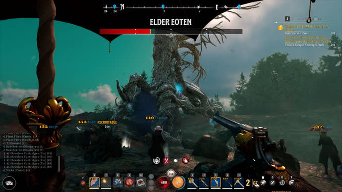 A battle with a giant tree monster in Nightingale