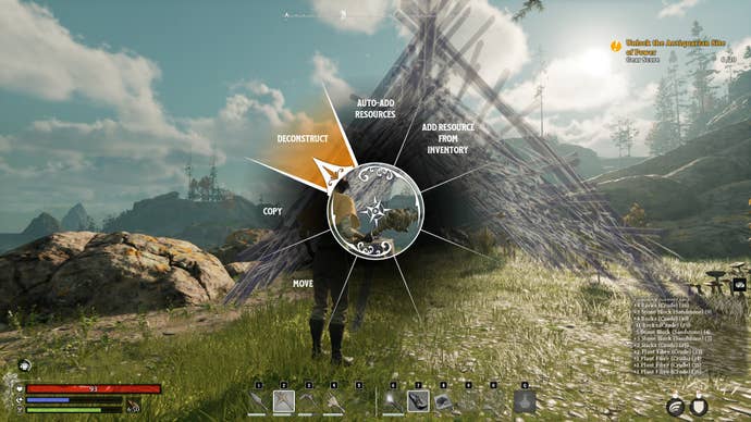 Standing in front of a partially built shelter in Nightingale