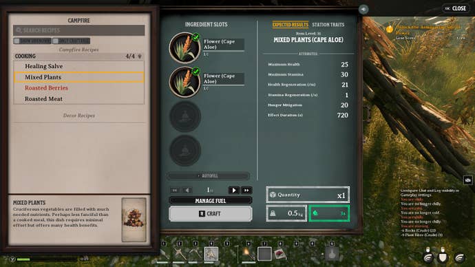 A selection of cooking recipes in Nightingale.