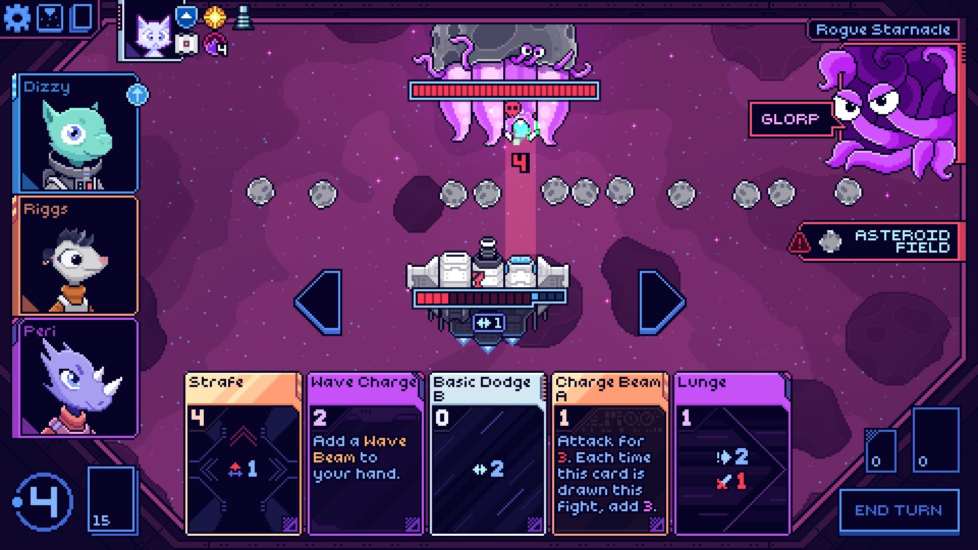 A battle in an asteroid field in Cobalt Core, with ships lined up facing each other - 1