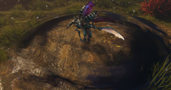 A Primalist in their Swarmblade form attacks in Last Epoch.