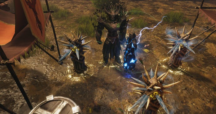 A Primalist in their Spriggan form stands with several thorn totems in Last Epoch.