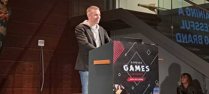 Thunderful's Brjann Sigurgeirsson on stage at Hamburg Games Conference