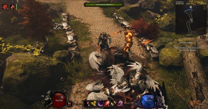 The Sentinel and their summoned armour stand over a tonne of corpses in Last Epoch.