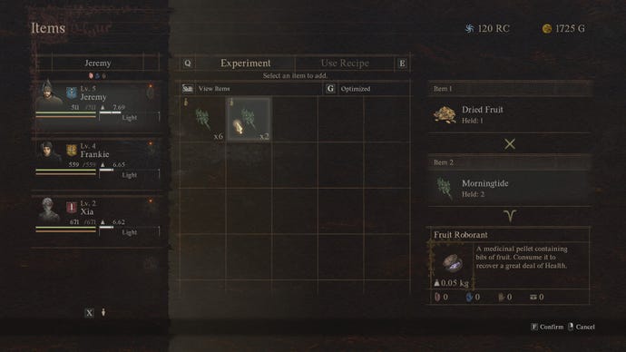 Combining inventory items in Dragon's Dogma 2.