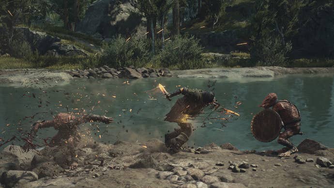 Taking out two goblins with a swift flurry of dagger strikes in Dragon’s Dogma 2.