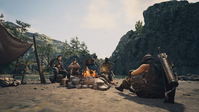 Sitting by the campfire in Dragon's Dogma 2.