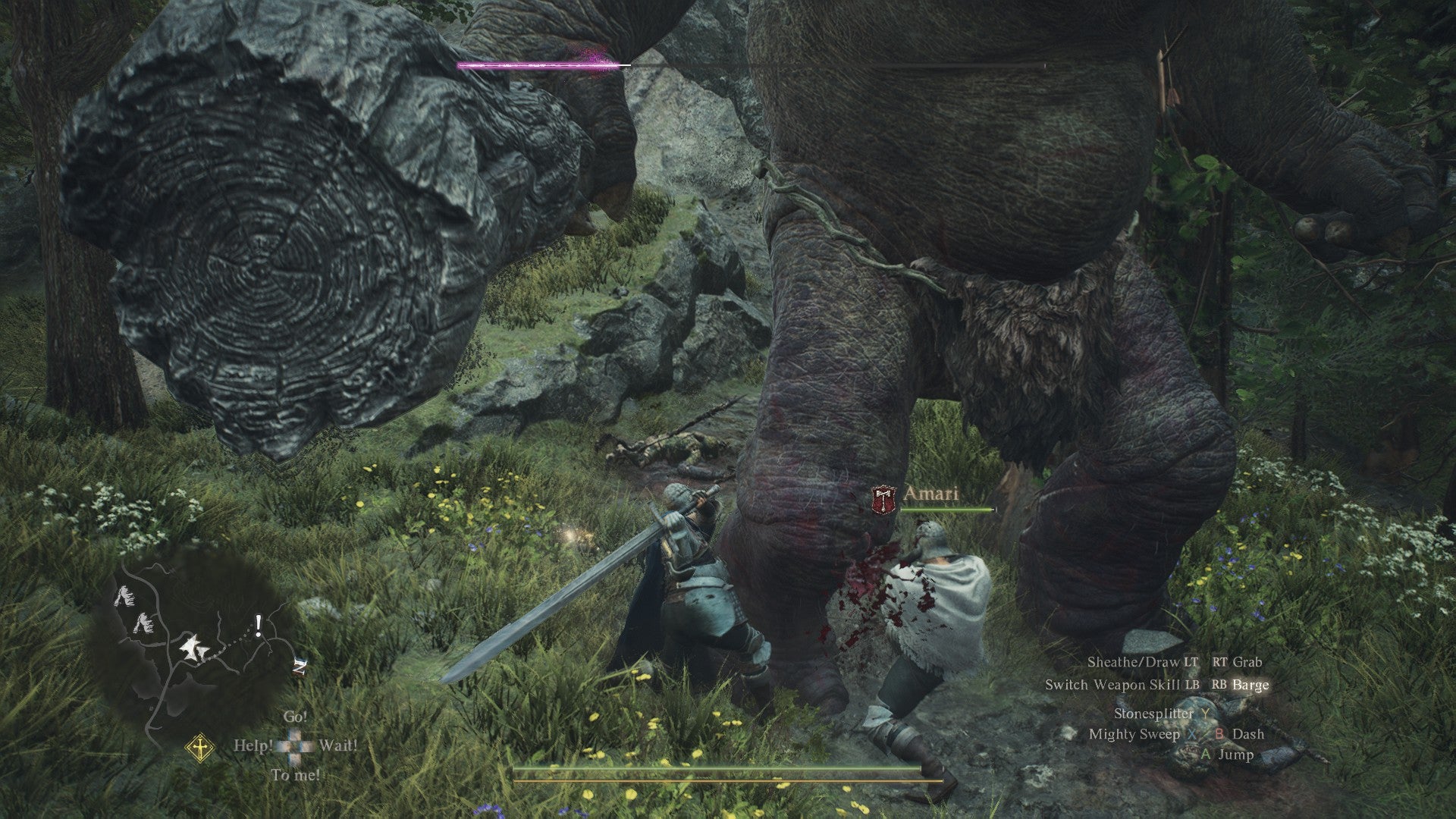 Two Warriors hacking away at a cyclops' legs in Dragon's Dogma 2. - 6