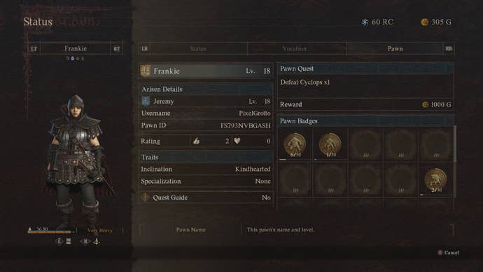 A pawn status screen in Dragon’s Dogma 2.