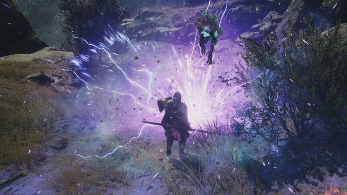 Lifting an enemy into the air with the Mystic Spearhand skill Humble Offringe.