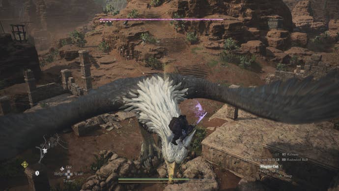 Slicing away at a griffin’s head in Dragon’s Dogma 2.