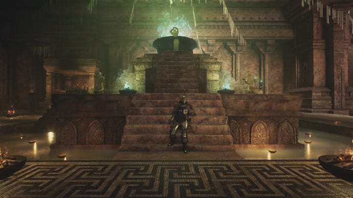 The Arisen stands in the palace of Bakbattahl in Dragon's Dogma 2.