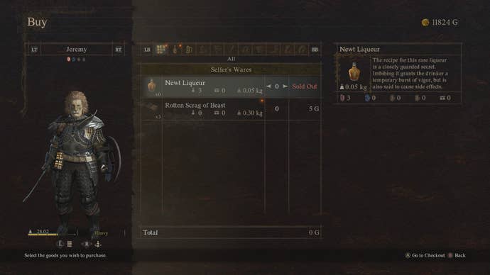 An image of a menu screen showing Newt Liqueur in Dragon’s Dogma 2.