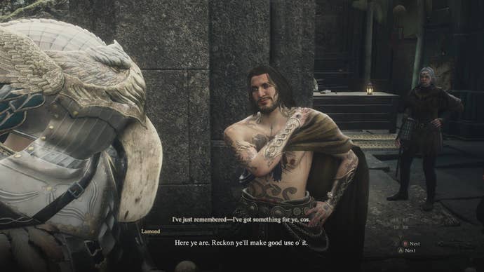 The NPC Lamond talks to the player in Dragon’s Dogma 2.