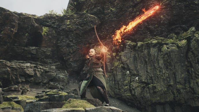 A Magick Archer shoots a Flamefang Arrow skywards.