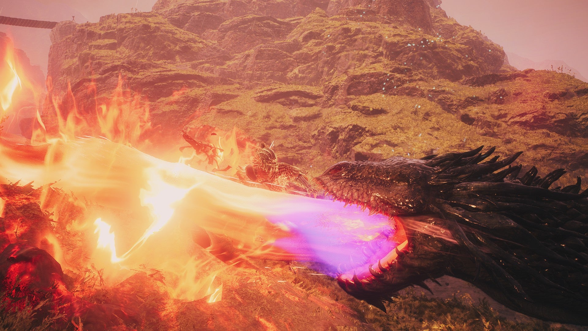 A drake breathes fire on an Arisen in Dragon's Dogma 2. - 1