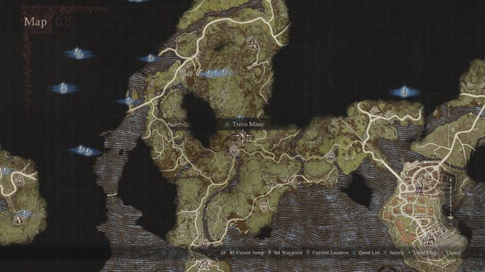 Trevo Mine's location on the world map of Dragon's Dogma 2.