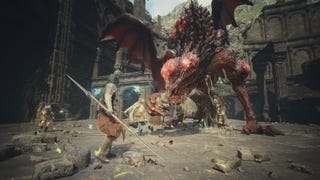 A party with a wide variety of weapons takes on a lesser drake in Dragon's Dogma 2.