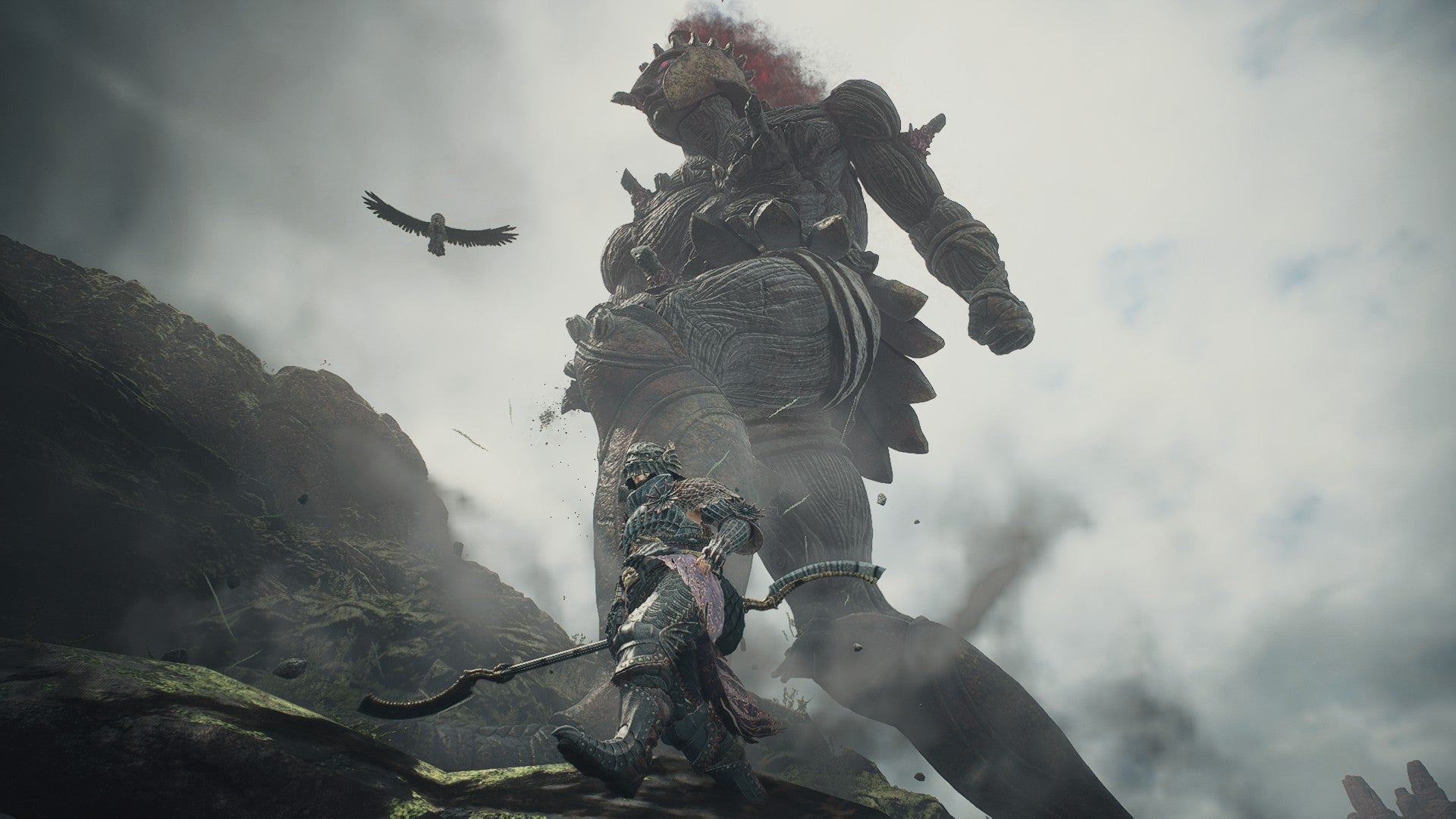 An Arisen runs from the Guardian Gigantus in Dragon's Dogma 2. - 1