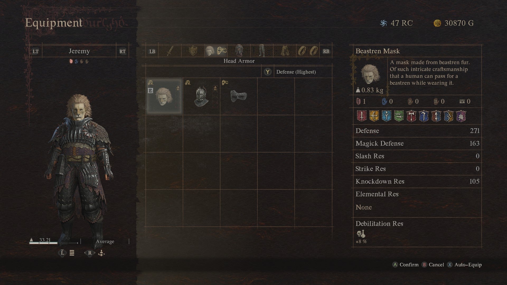 A screenshot of the Dragon's Dogma 2 menu, showing a Beastren mask. - 4
