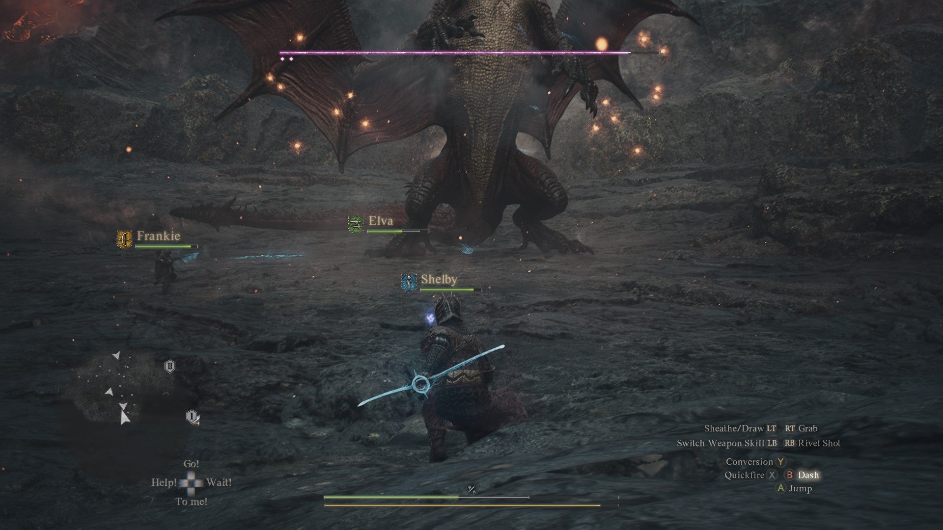 Fighting the Dragon in Dragon's Dogma 2, and preparing to avoid its fire laser blasts. - 7