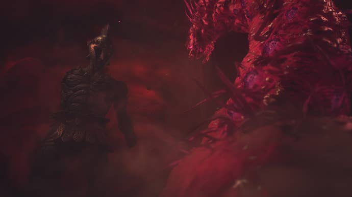 A reanimated Talos battles a Purgener Dragon in Dragon’s Dogma 2.