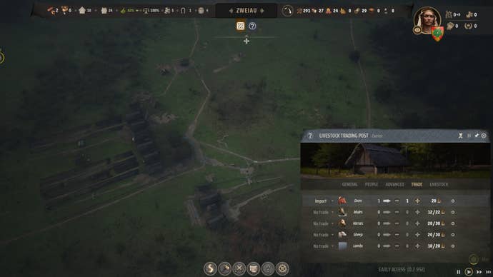 A look at the import oxen menu in Manor Lords.