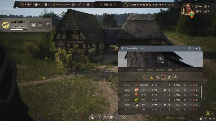 A glimpse at the trade menu in Manor Lords.