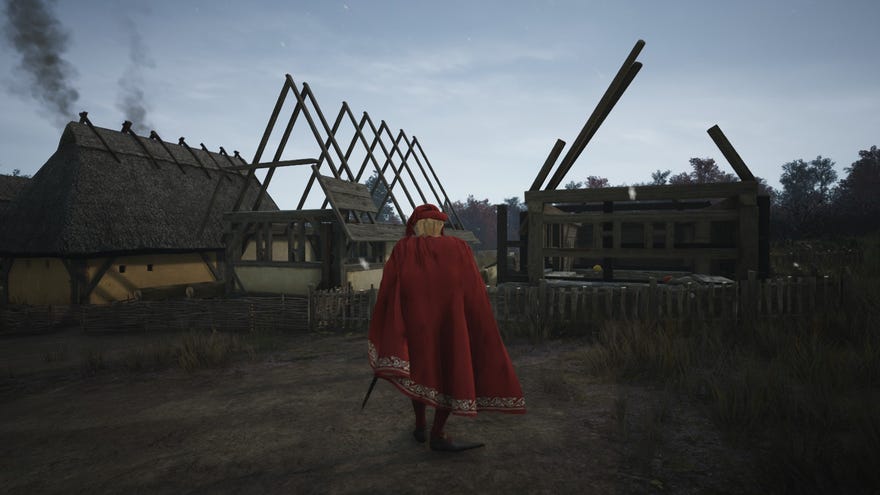 A shot of a village under construction in Manor Lords.