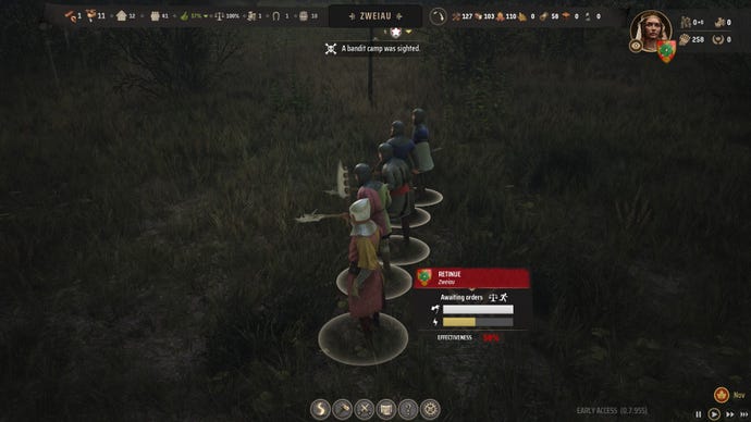A screenshot showing the Retinue in Manor Lords.