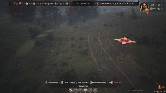 A screenshot showing elevated terrain in Manor Lords.