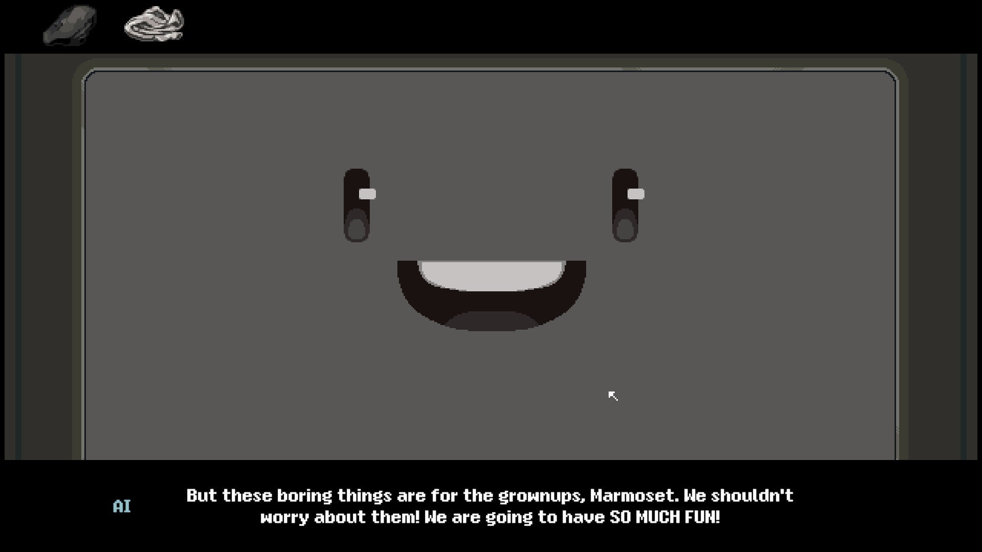 A grinning chatbox interface in Centum - 3