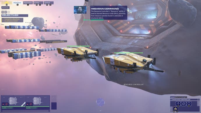 homeworld 3 screenshot, showing two resourcers next to a developer asteroid