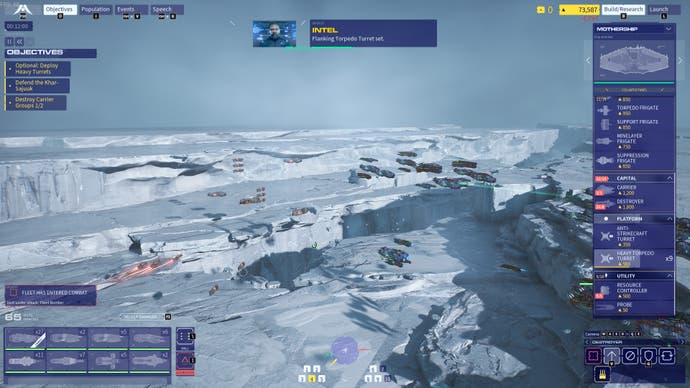 homeworld 3 screenshot, showing a fleet on a giant ice sheet