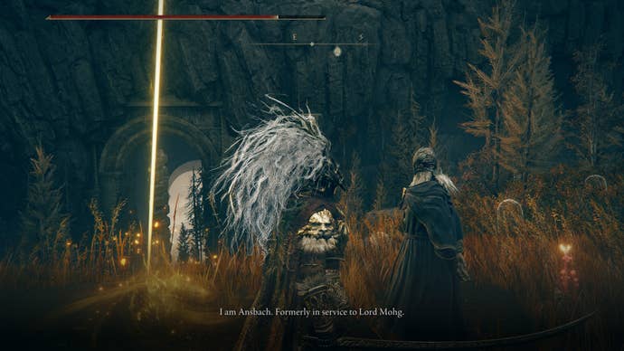 A warrior talks with Ansbach in Shadow of the Erdtree