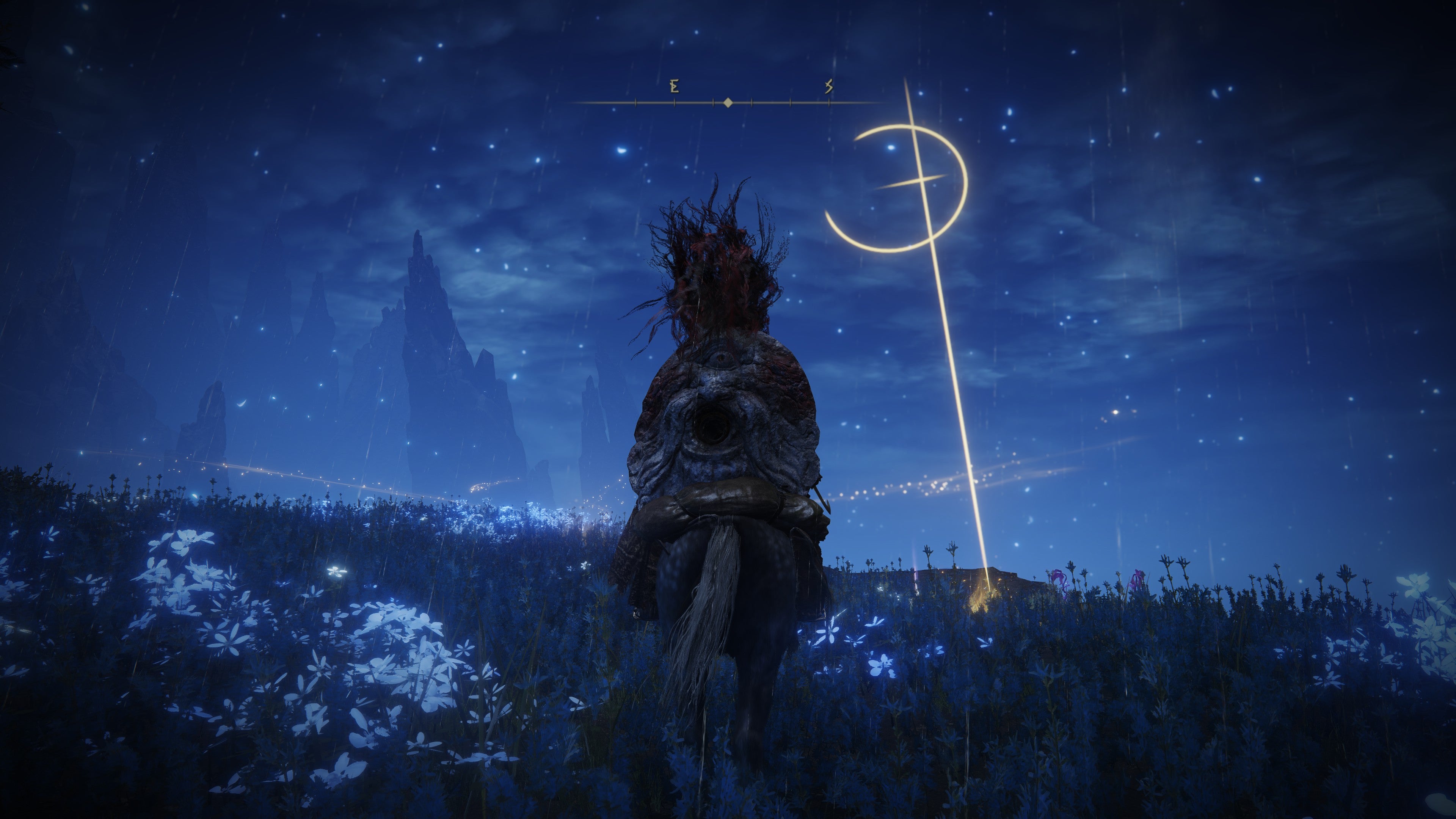 A warrior approaches the Miquella&rsquo;s Cross located in the Southern Shore of Shadow of the Erdtree.