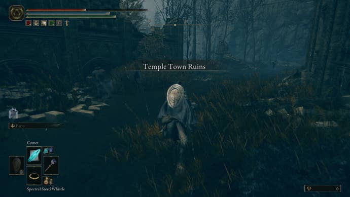 Entering the Temple Town Ruins in Elden Ring: Shadow of the Erdtree.