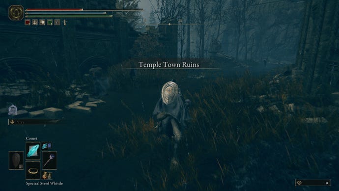 Entrando a las ruinas de Temple Town en Elden Ring: Shadow of the Erdtree.