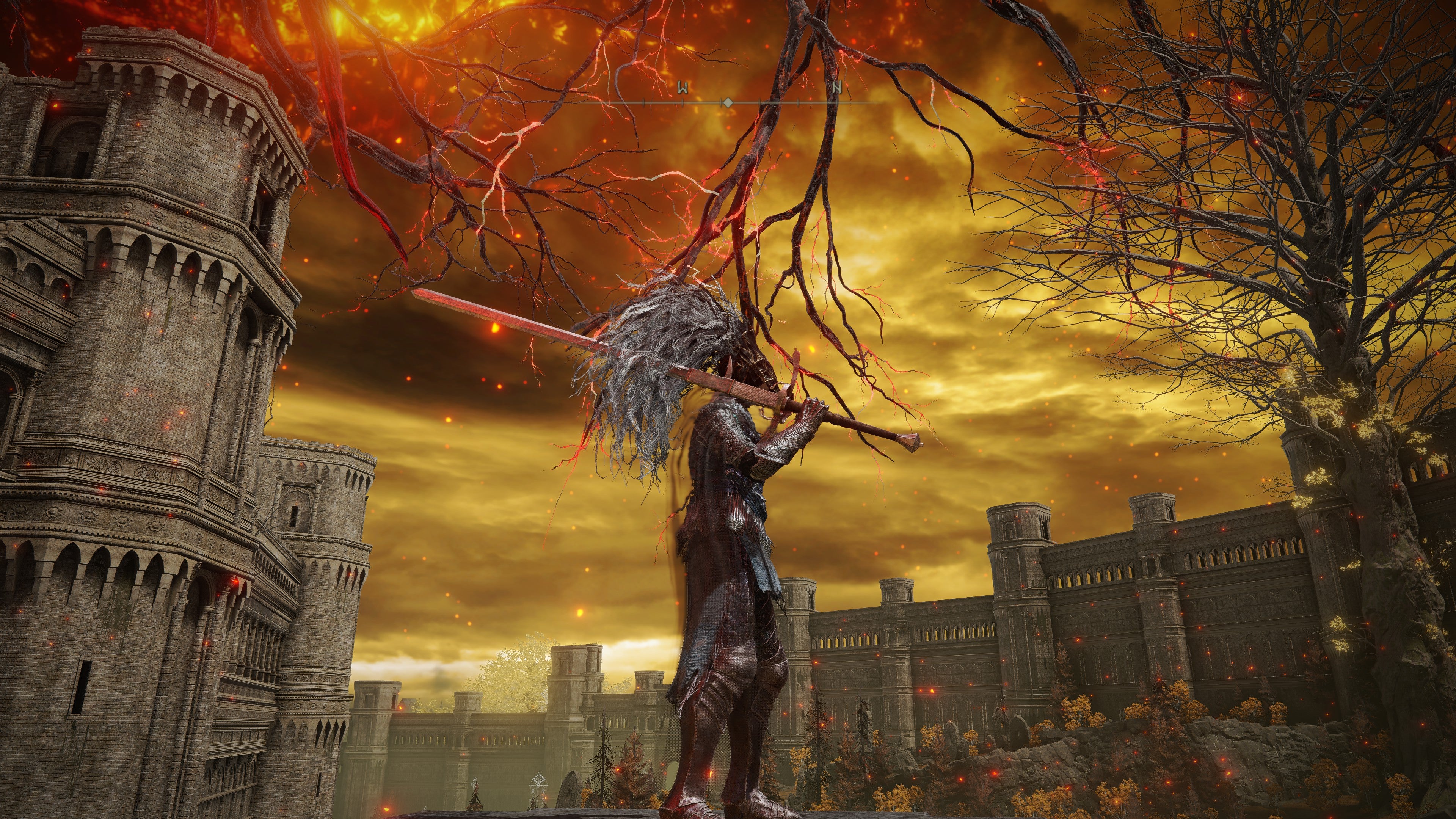 A warrior holds the Zweihander colossal weapon in Elden Ring.