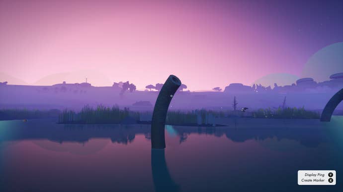 A concrete pipe sticks out of the wetlands in Flock.