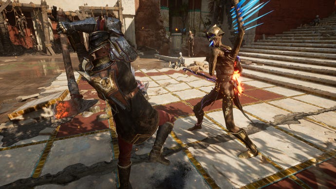 A shot of Flintlock: Siege Of Dawn protagonist Nor hammerig a magic skeleton