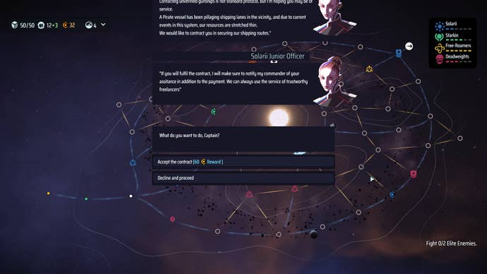 A starmap with some dialogue text in Breachway