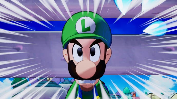 In this screen from Mario & Luigi: Brothers, Luigi becomes angry.