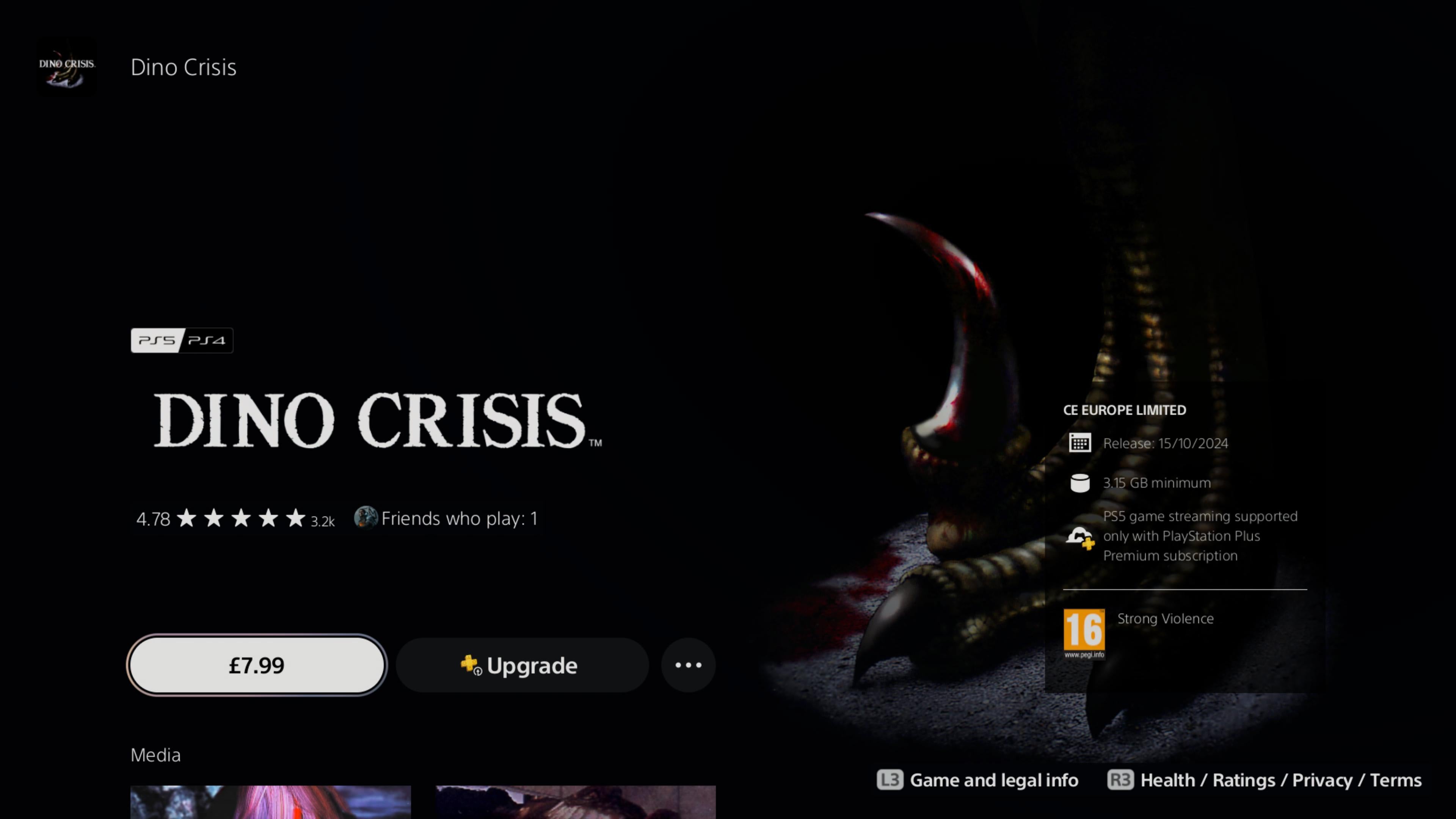 PSN screenshot showing Dino Crisis available to buy
