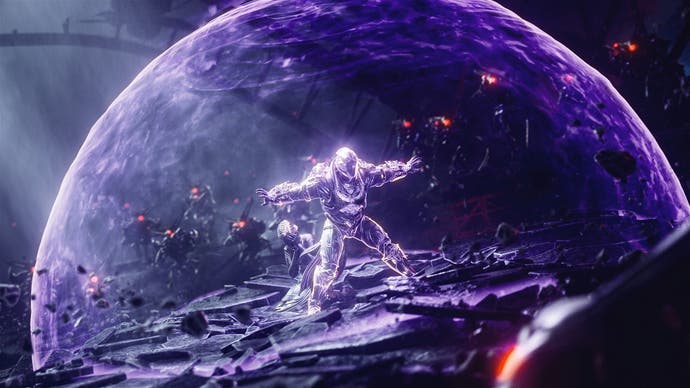 A Prismatic Warrior creates a purple shield in Destiny 2: The Final Shape