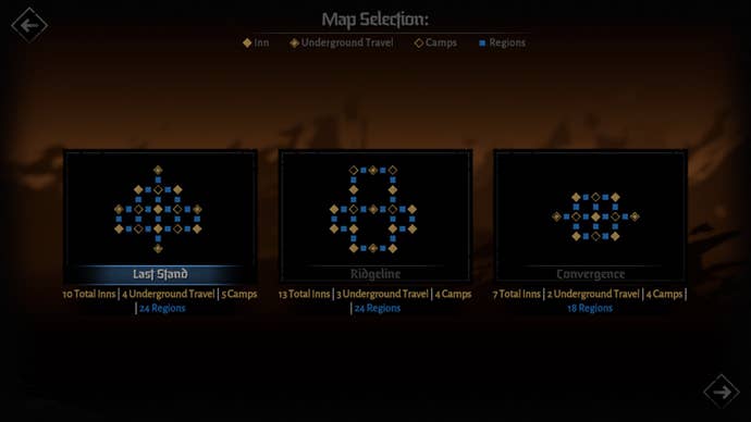 The opening choice of board layouts in Darkest Dungeon 2’s Kingdoms mode