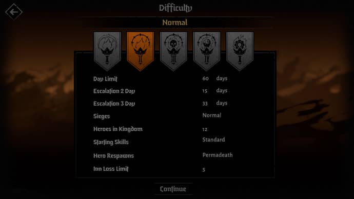 A choice of difficulty settings in Darkest Dungeon 2’s Kingdoms mode