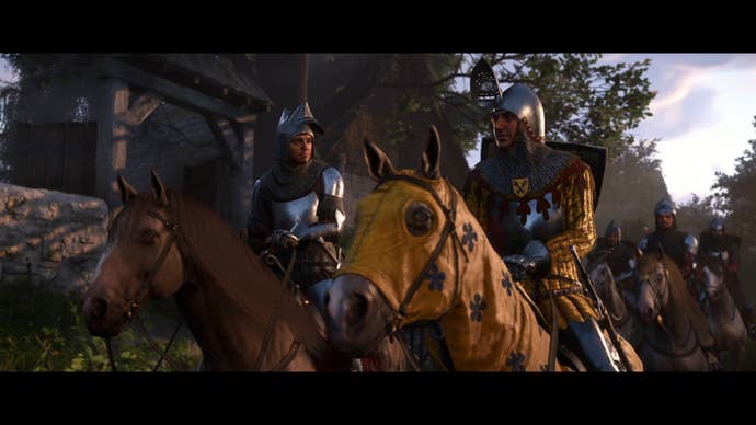Two men in armour riding on horses in Kingdom Come: Deliverance 2