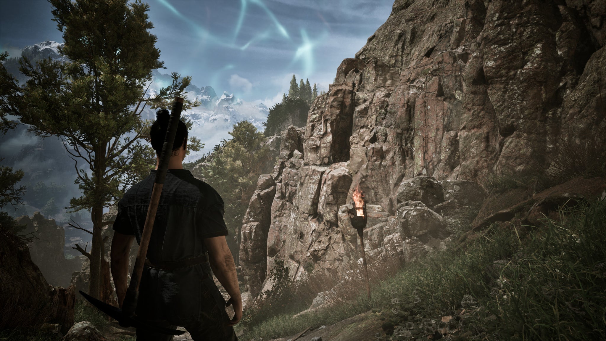 An over the shoulder view of an arid canyonside from the Gothic remake - 3