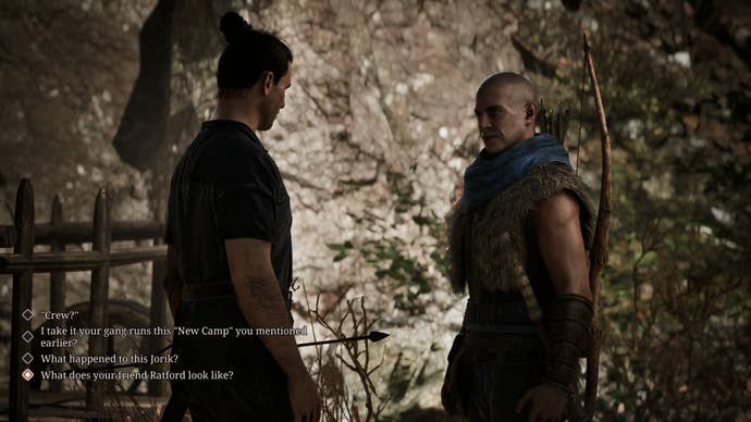 Two men talking about missing people and sleeping arrangements on a hillside in the Gothic remake.